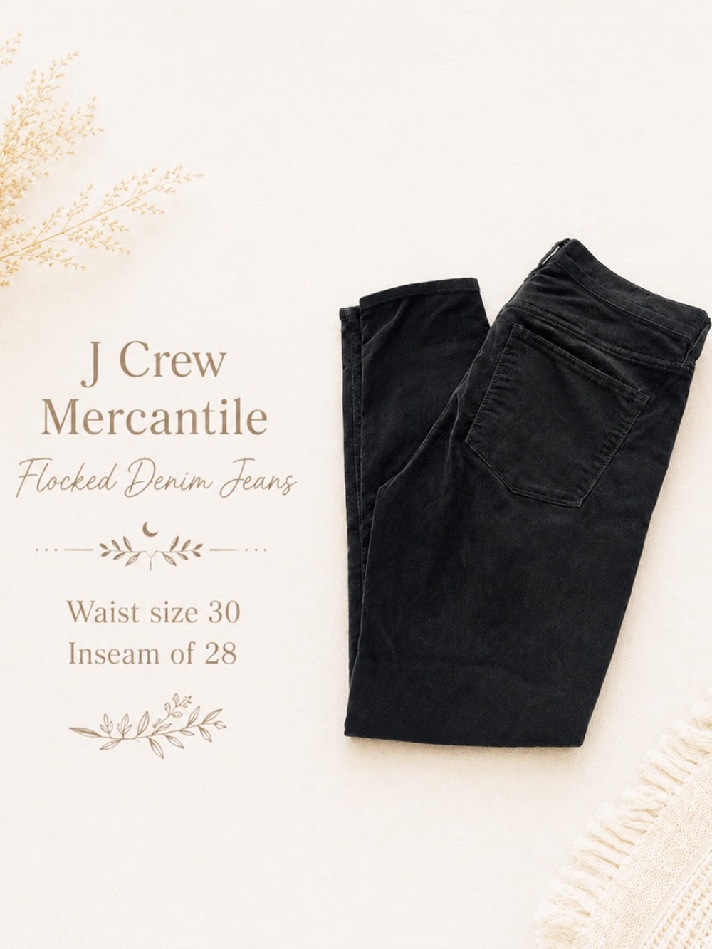 J Crew Flocked Jeans Black 30 Waist
